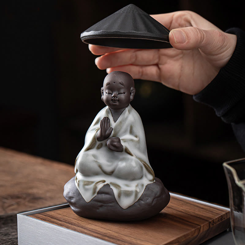 Buddha Stones Mały Kapelusz Mnicha Zen Sitko Ceramiczne Akcesoria Do Herbaty Figurka Dekoracja Domu