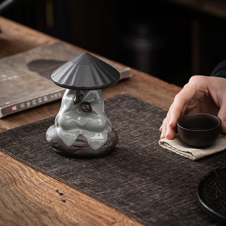 Buddha Stones Mały Kapelusz Mnicha Zen Sitko Ceramiczne Akcesoria Do Herbaty Figurka Dekoracja Domu