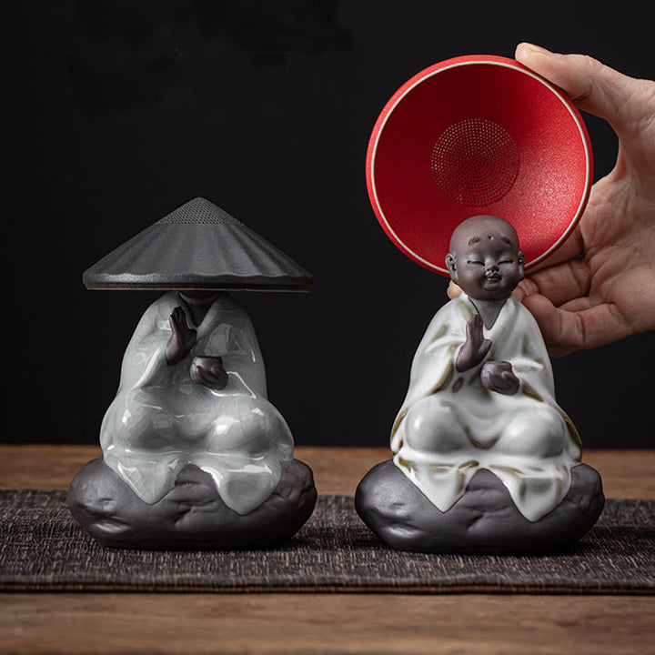 Buddha Stones Mały Kapelusz Mnicha Zen Sitko Ceramiczne Akcesoria Do Herbaty Figurka Dekoracja Domu