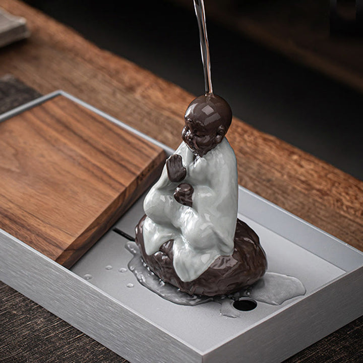 Buddha Stones Mały Kapelusz Mnicha Zen Sitko Ceramiczne Akcesoria Do Herbaty Figurka Dekoracja Domu