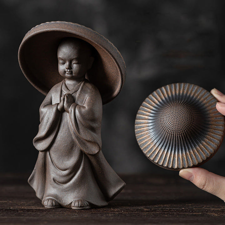 Buddha Stones Mały Brązowy Kapelusz Mnicha Sitko Ceramiczne Akcesoria Do Herbaty Figurka Dekoracja Biurka Zen Dom