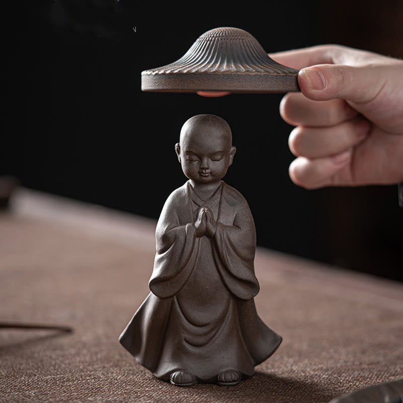 Buddha Stones Mały Brązowy Kapelusz Mnicha Sitko Ceramiczne Akcesoria Do Herbaty Figurka Dekoracja Biurka Zen Dom