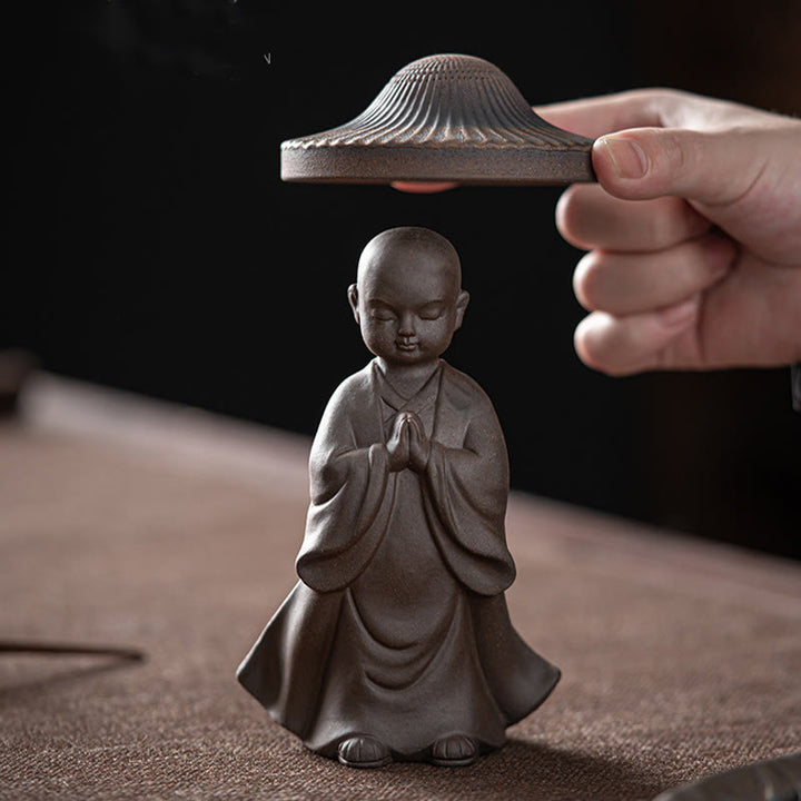 Buddha Stones Mały Brązowy Kapelusz Mnicha Sitko Ceramiczne Akcesoria Do Herbaty Figurka Dekoracja Biurka Zen Dom