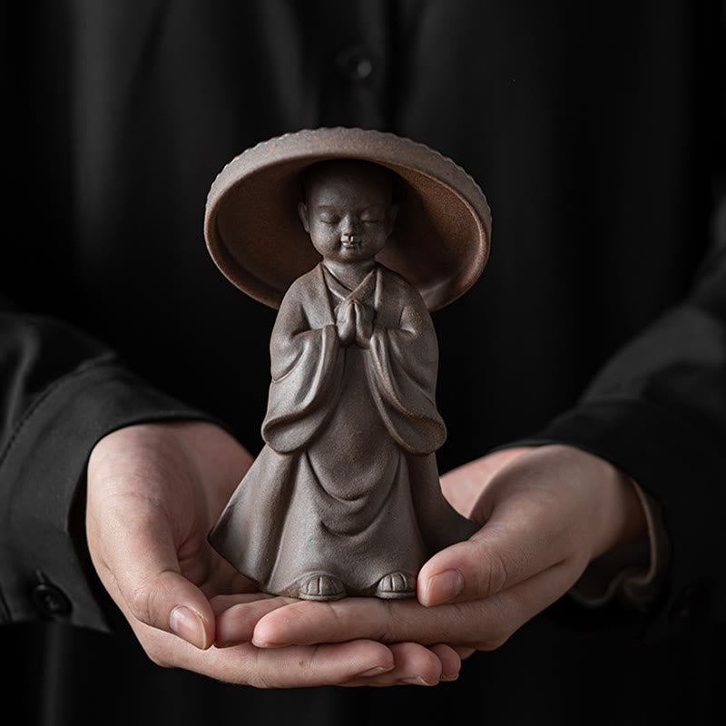 Buddha Stones Mały Brązowy Kapelusz Mnicha Sitko Ceramiczne Akcesoria Do Herbaty Figurka Dekoracja Biurka Zen Dom