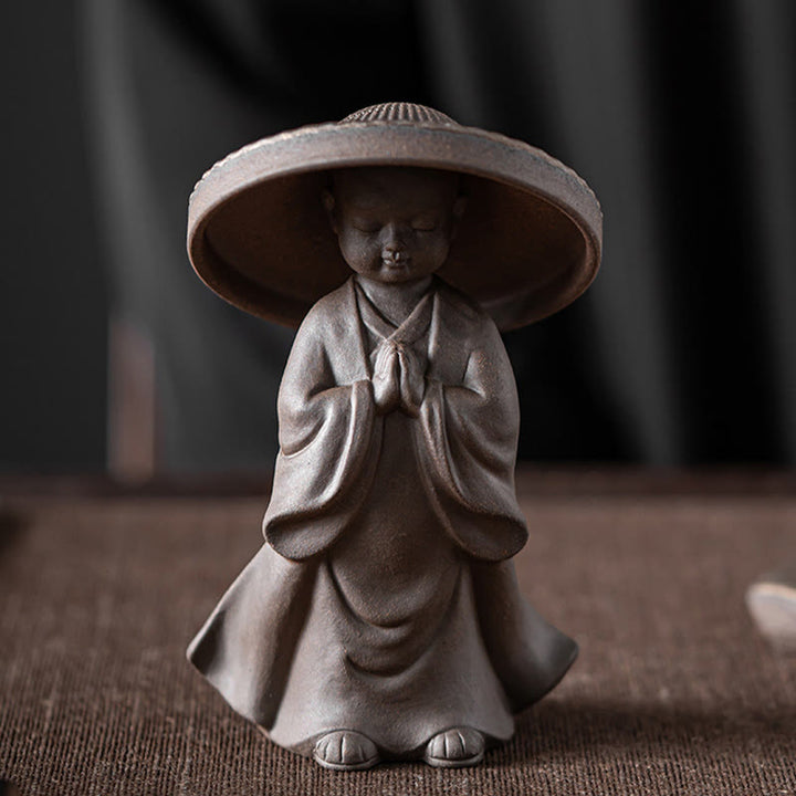 Buddha Stones Mały Brązowy Kapelusz Mnicha Sitko Ceramiczne Akcesoria Do Herbaty Figurka Dekoracja Biurka Zen Dom