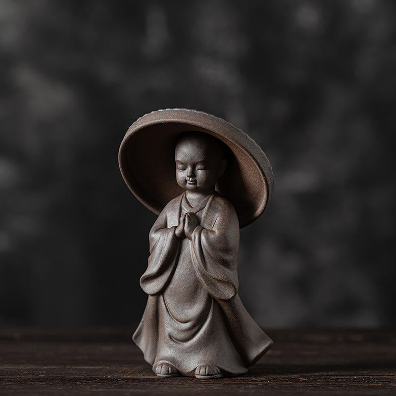 Buddha Stones Mały Brązowy Kapelusz Mnicha Sitko Ceramiczne Akcesoria Do Herbaty Figurka Dekoracja Biurka Zen Dom