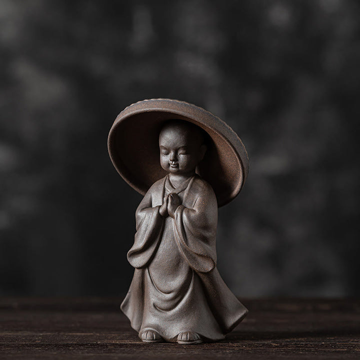 Buddha Stones Mały Brązowy Kapelusz Mnicha Sitko Ceramiczne Akcesoria Do Herbaty Figurka Dekoracja Biurka Zen Dom