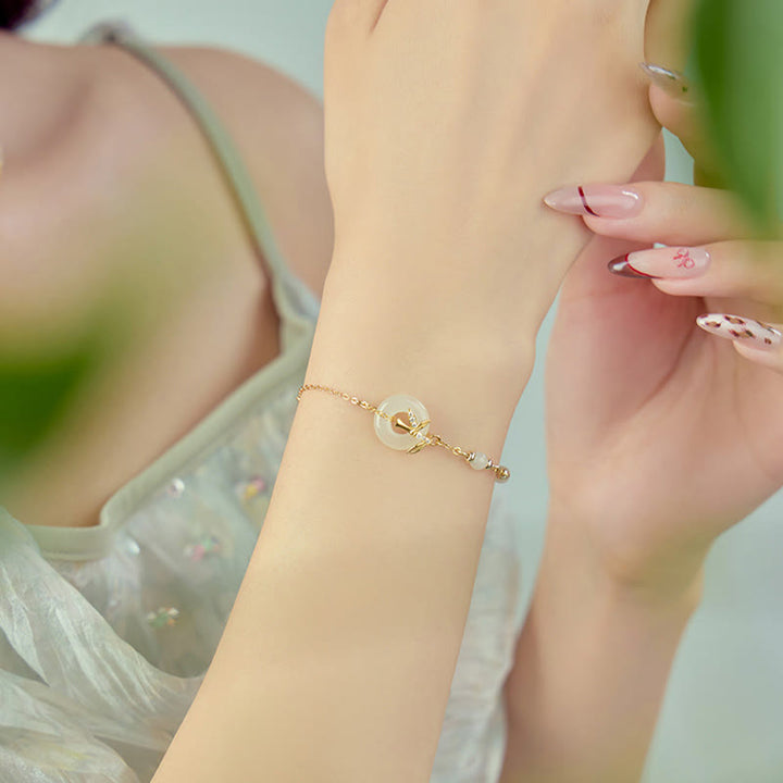 Bransoletka Buddha Stones Hetian Jade 925 Srebro Sterling Cyrkonia Sześcienna Klamra Pokoju Szczęścia - image 1