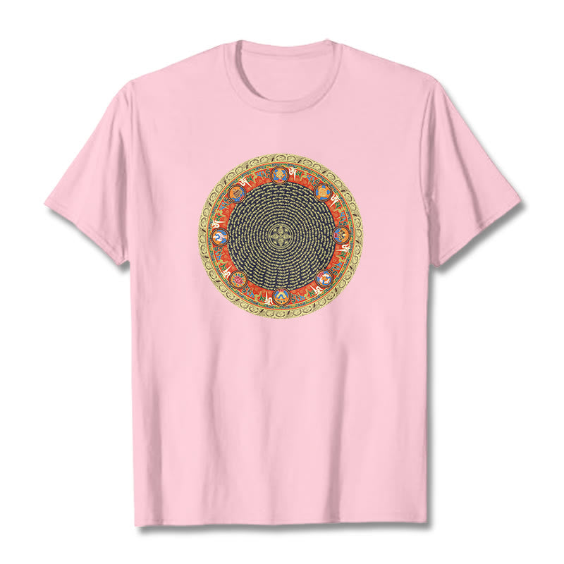 Buddha Stones Okrągły Om Mani Padme Hum Osiem Pomyślnych Symboli Bawełniana Koszulka T-shirt - Jasnoróżowy - 2XL - image 18