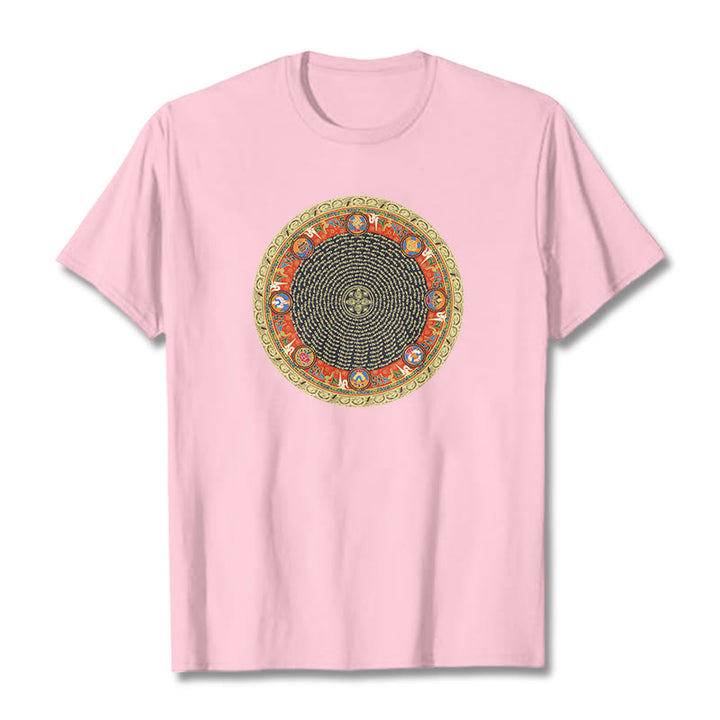 Buddha Stones Okrągły Om Mani Padme Hum Osiem Pomyślnych Symboli Bawełniana Koszulka T-shirt - Jasnoróżowy - 2XL - image 18