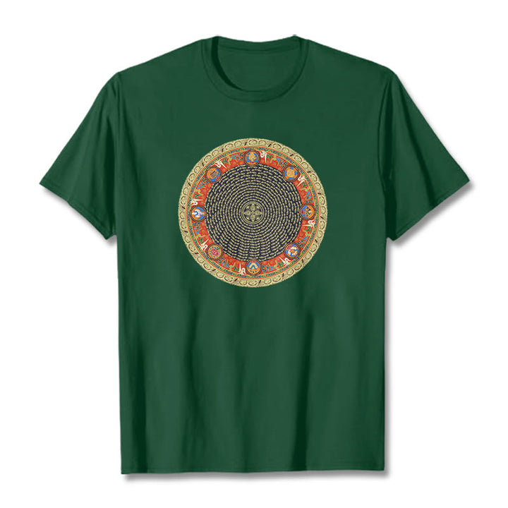 Buddha Stones Okrągły Om Mani Padme Hum Osiem Pomyślnych Symboli Bawełniana Koszulka T-shirt - ForestGreen - 2XL - image 1