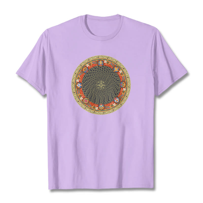 Buddha Stones Okrągły Om Mani Padme Hum Osiem Pomyślnych Symboli Bawełniana Koszulka T-shirt - Śliwka - 2XL - image 17