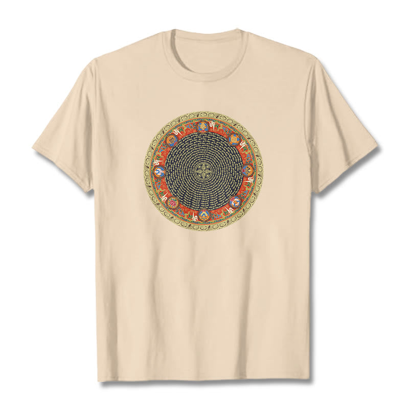 Buddha Stones Okrągły Om Mani Padme Hum Osiem Pomyślnych Symboli Bawełniana Koszulka T-shirt - For - 2XL - image 10