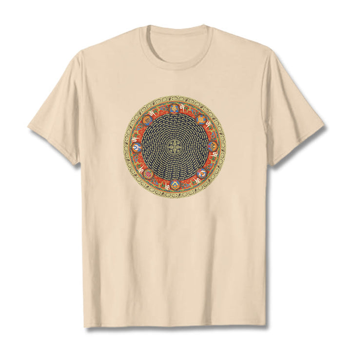 Buddha Stones Okrągły Om Mani Padme Hum Osiem Pomyślnych Symboli Bawełniana Koszulka T-shirt - For - 2XL - image 10