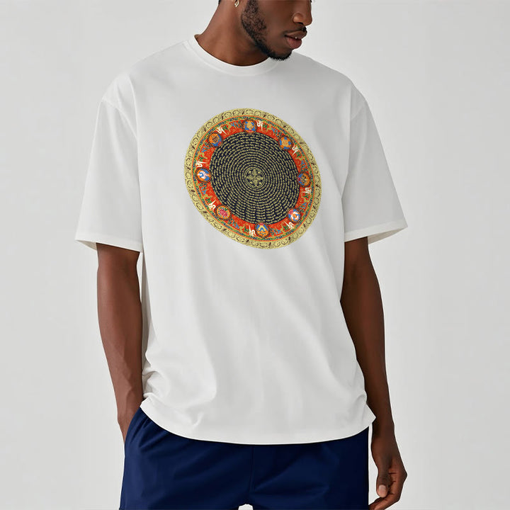Buddha Stones Okrągły Om Mani Padme Hum Osiem Pomyślnych Symboli Bawełniana Koszulka T-shirt - image 13