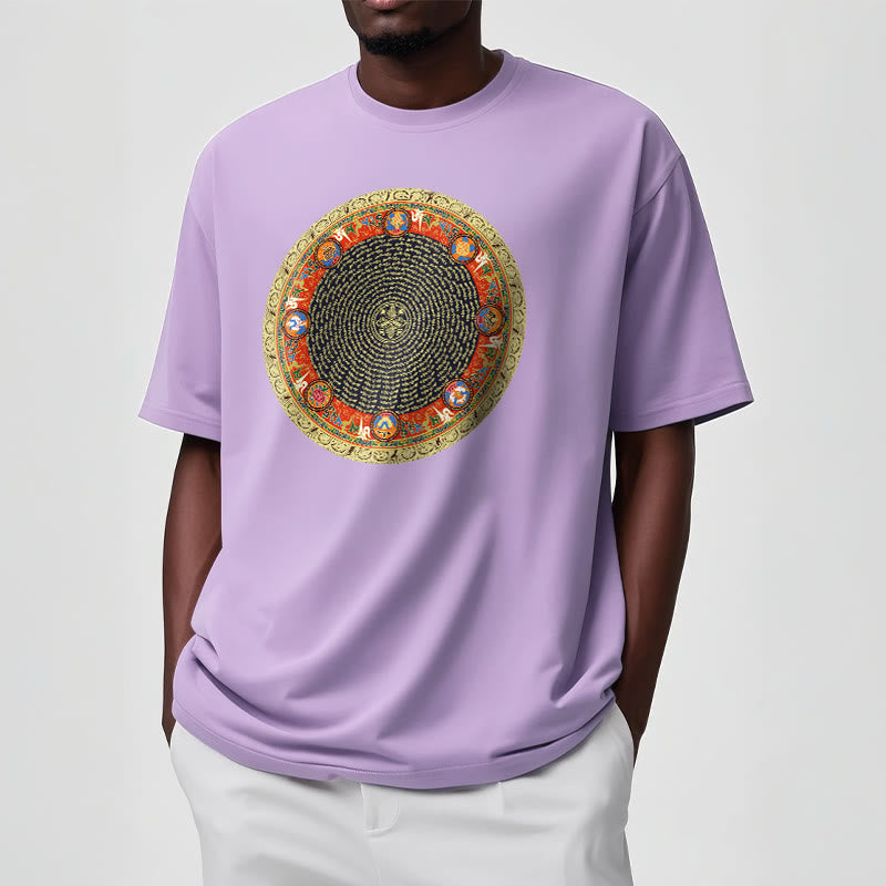 Buddha Stones Okrągły Om Mani Padme Hum Osiem Pomyślnych Symboli Bawełniana Koszulka T-shirt - image 17