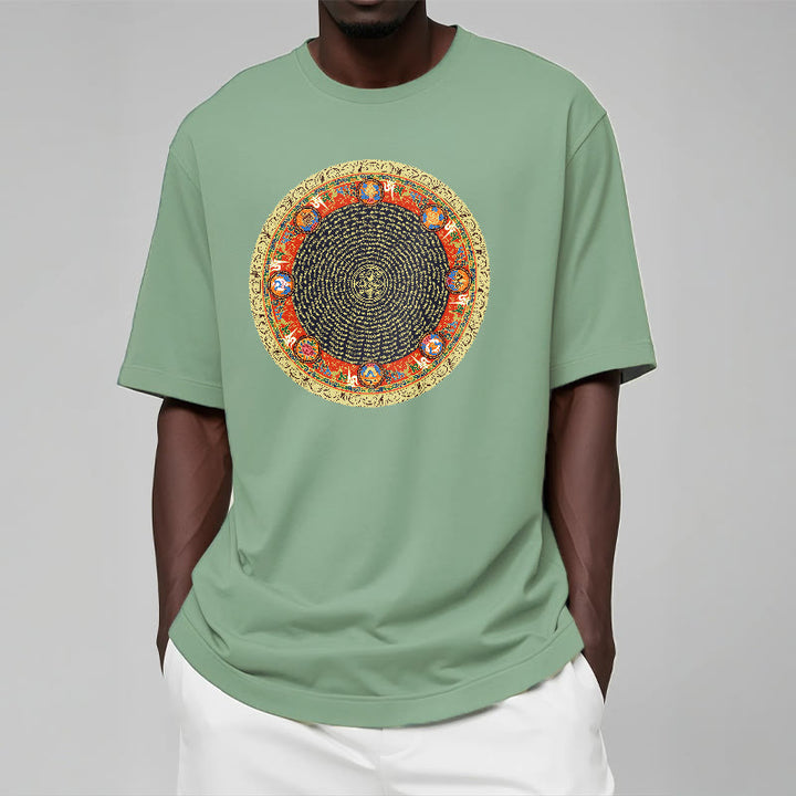 Buddha Stones Okrągły Om Mani Padme Hum Osiem Pomyślnych Symboli Bawełniana Koszulka T-shirt - image 15