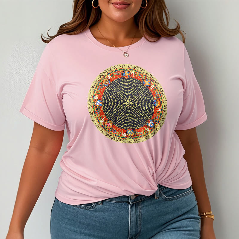 Buddha Stones Okrągły Om Mani Padme Hum Osiem Pomyślnych Symboli Bawełniana Koszulka T-shirt - image 20