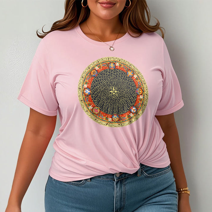 Buddha Stones Okrągły Om Mani Padme Hum Osiem Pomyślnych Symboli Bawełniana Koszulka T-shirt - image 20