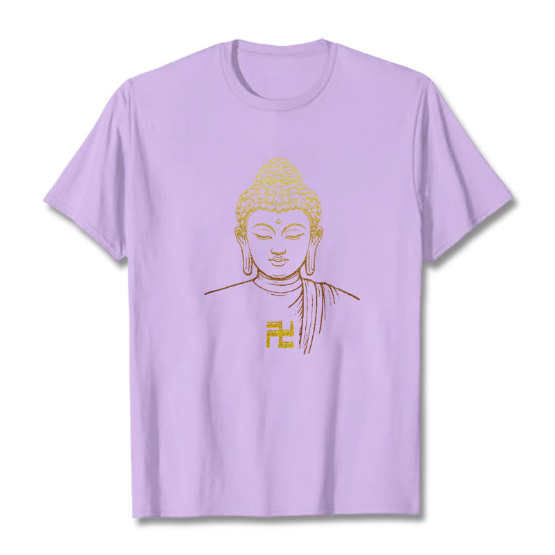 Buddha Stones Swastyka Wzór Złoty Budda Bawełniana Koszulka T-shirt - Śliwka - 2XL - image 14