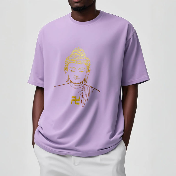 Buddha Stones Swastyka Wzór Złoty Budda Bawełniana Koszulka T-shirt - image 15