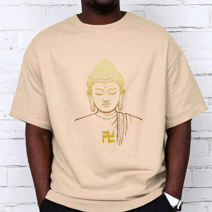 Buddha Stones Swastyka Wzór Złoty Budda Bawełniana Koszulka T-shirt - image 11