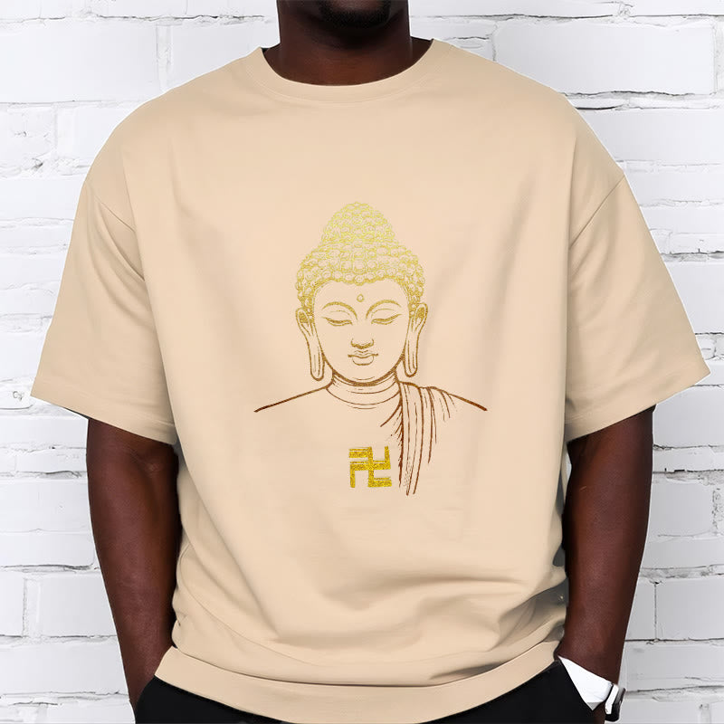 Buddha Stones Swastyka Wzór Złoty Budda Bawełniana Koszulka T-shirt - image 12