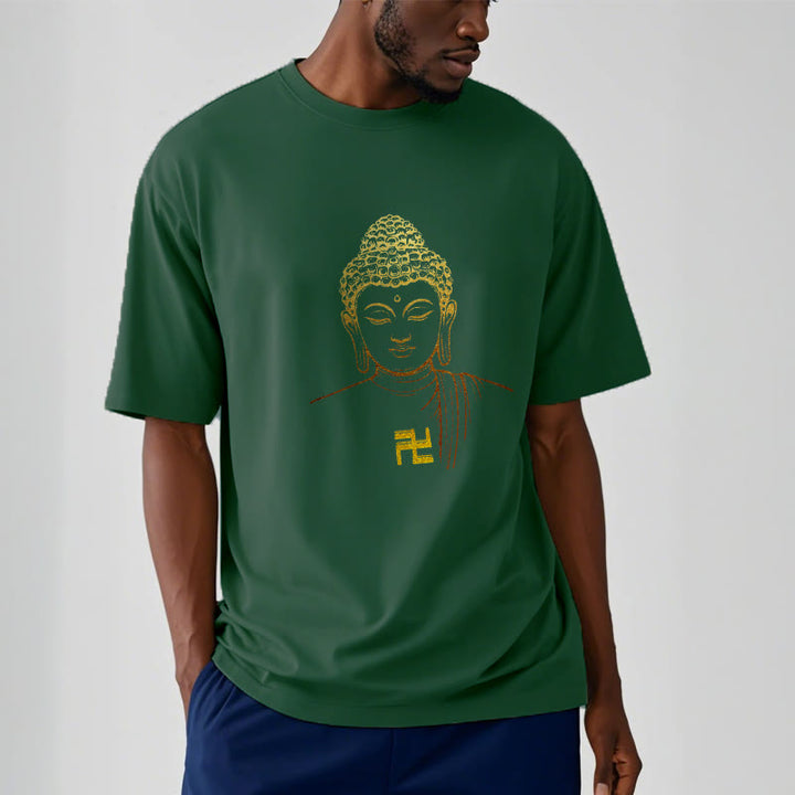 Buddha Stones Swastyka Wzór Złoty Budda Bawełniana Koszulka T-shirt - image 9