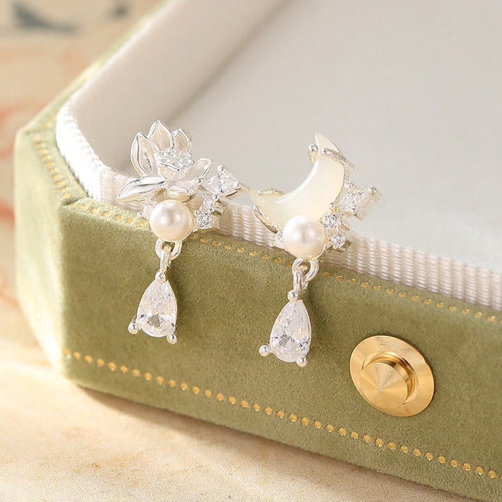 Kolczyki z Buddha Stones Hetian Jade 925 Srebro Sterlingowe Cyrkonia Perła Obfitość  - Jadeit hetianowy, srebro próby 925 - image 0