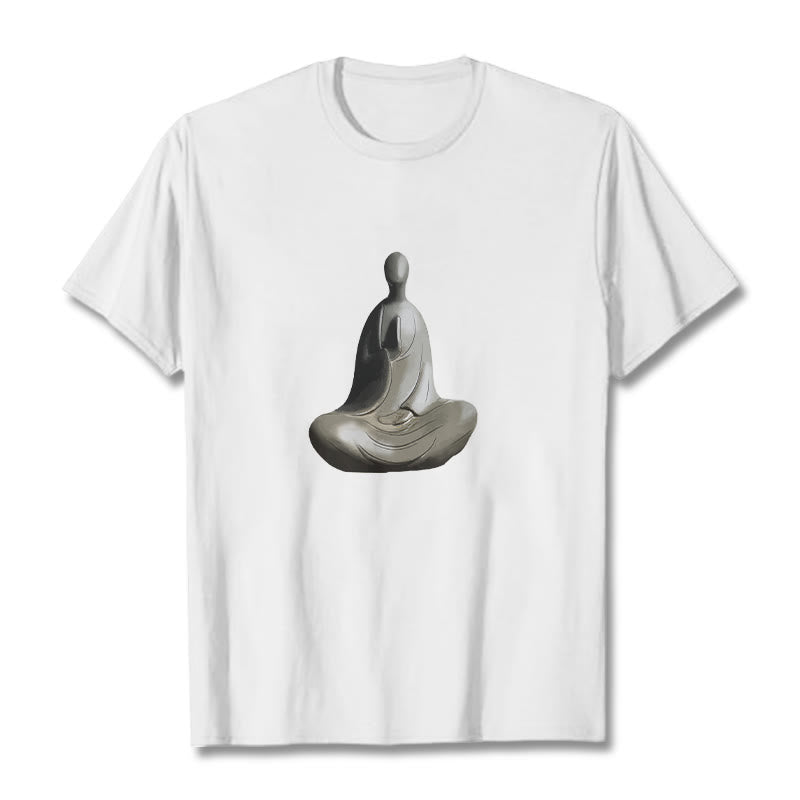 Koszulka z bawełny z motywem Buddha Stones w kolorze szarym i bezpostaciowym - Biały - 2XL - image 1