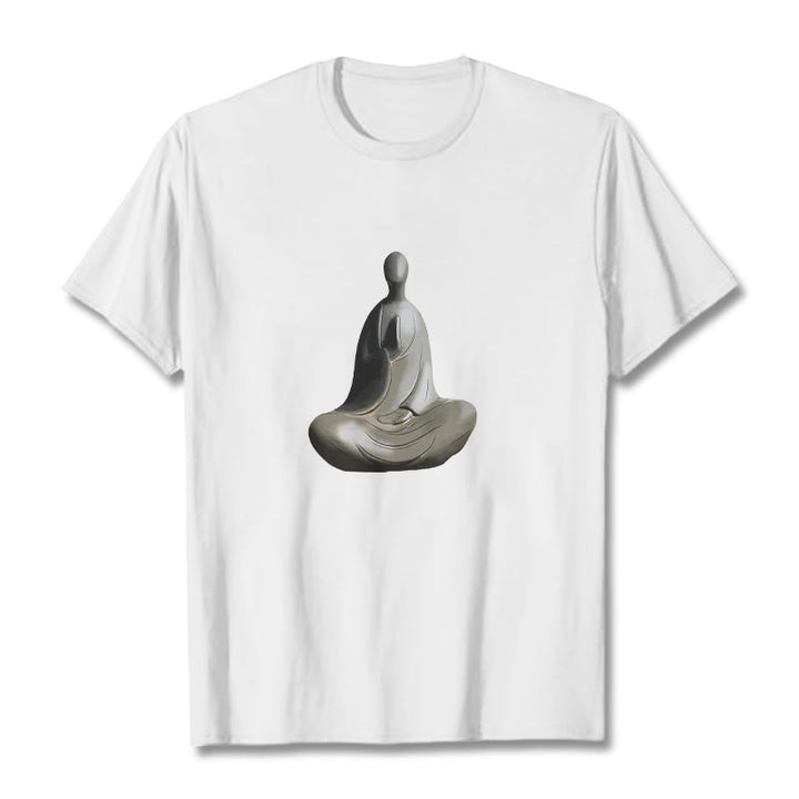 Koszulka z bawełny z motywem Buddha Stones w kolorze szarym i bezpostaciowym - Biały - 2XL - image 1