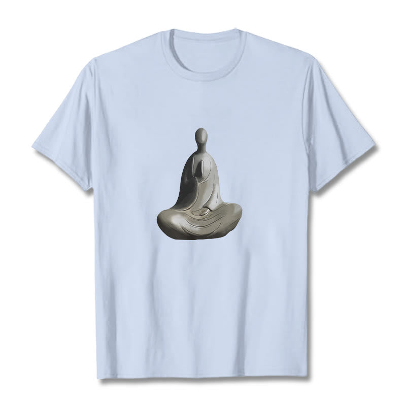 Koszulka z bawełny z motywem Buddha Stones w kolorze szarym i bezpostaciowym - Jasnoniebieski - 2XL - image 14