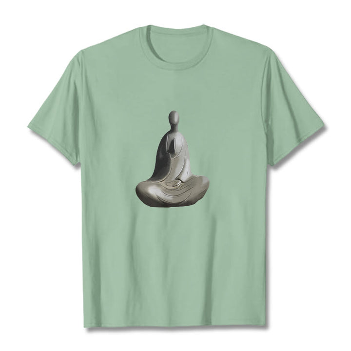 Koszulka z bawełny z motywem Buddha Stones w kolorze szarym i bezpostaciowym - PaleGreen - 2XL - image 14