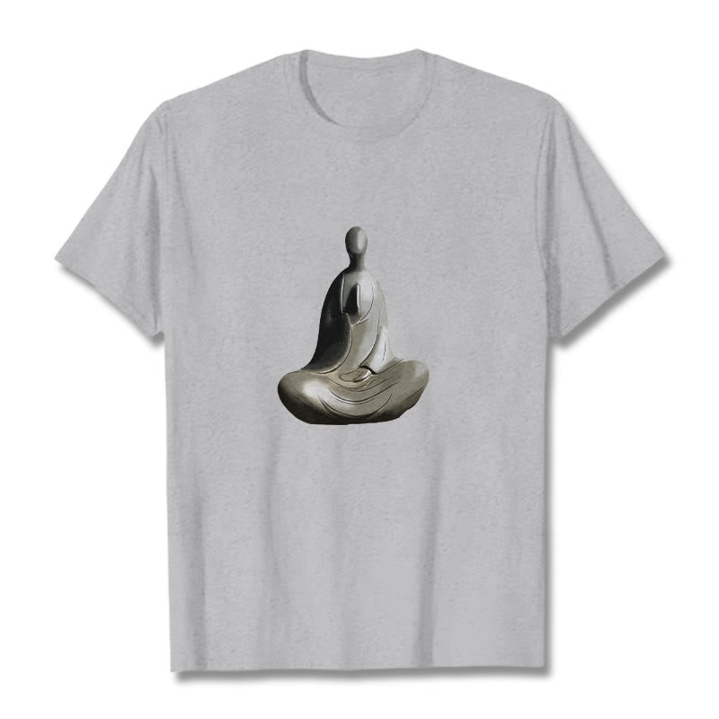 Koszulka z bawełny z motywem Buddha Stones w kolorze szarym i bezpostaciowym - Jasnoszary - 2XL - image 1