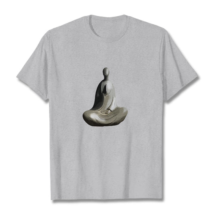Koszulka z bawełny z motywem Buddha Stones w kolorze szarym i bezpostaciowym - Jasnoszary - 2XL - image 0
