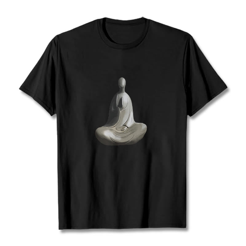 Koszulka z bawełny z motywem Buddha Stones w kolorze szarym i bezpostaciowym - image 21