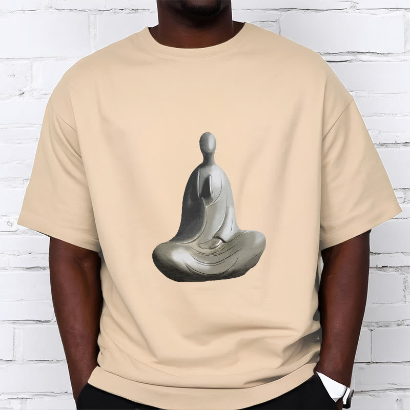 Koszulka z bawełny z motywem Buddha Stones w kolorze szarym i bezpostaciowym - image 6