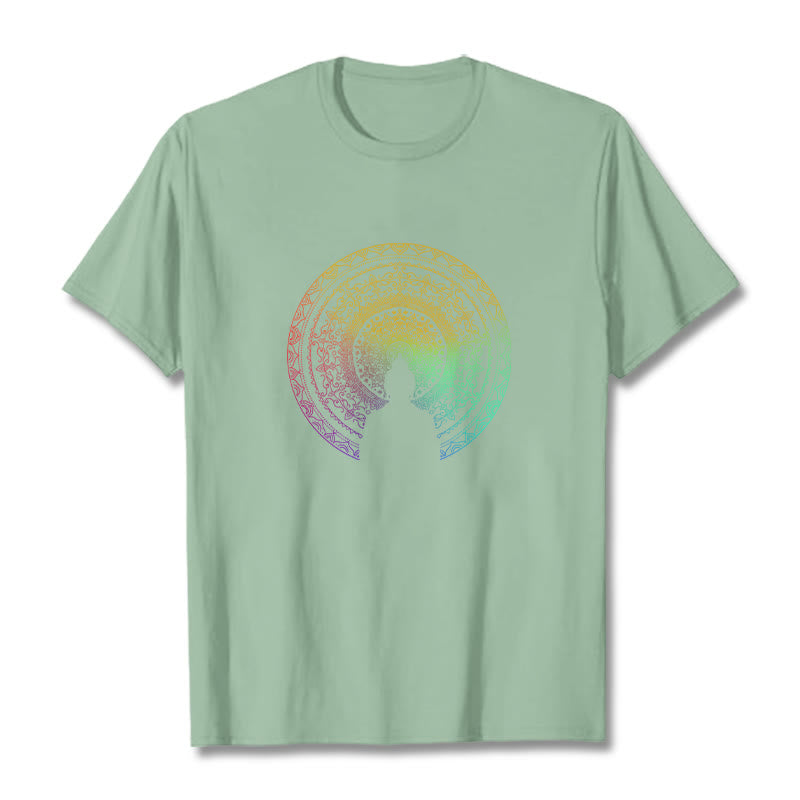 Buddha Stones Kolorowy Gradient Mandala Budda Bawełniana Koszulka T-shirt - PaleGreen - 2XL - image 12