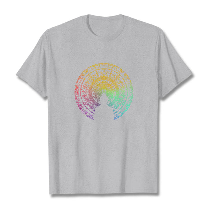 Buddha Stones Kolorowy Gradient Mandala Budda Bawełniana Koszulka T-shirt - Jasnoszary - 2XL - image 19