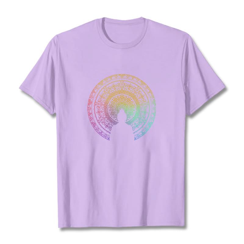 Buddha Stones Kolorowy Gradient Mandala Budda Bawełniana Koszulka T-shirt - Śliwka - 2XL - image 15