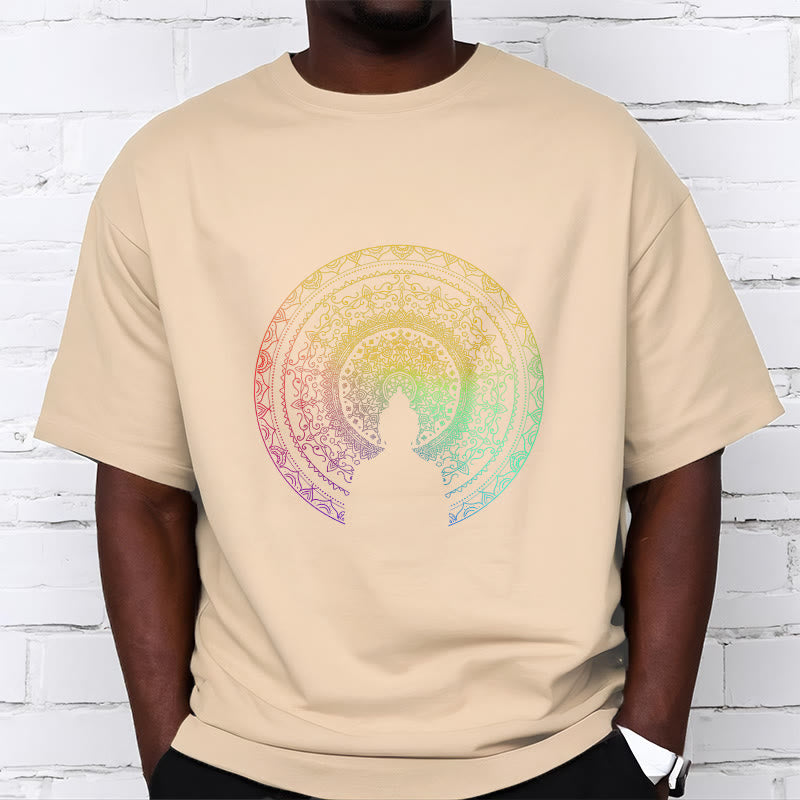 Buddha Stones Kolorowy Gradient Mandala Budda Bawełniana Koszulka T-shirt - image 11