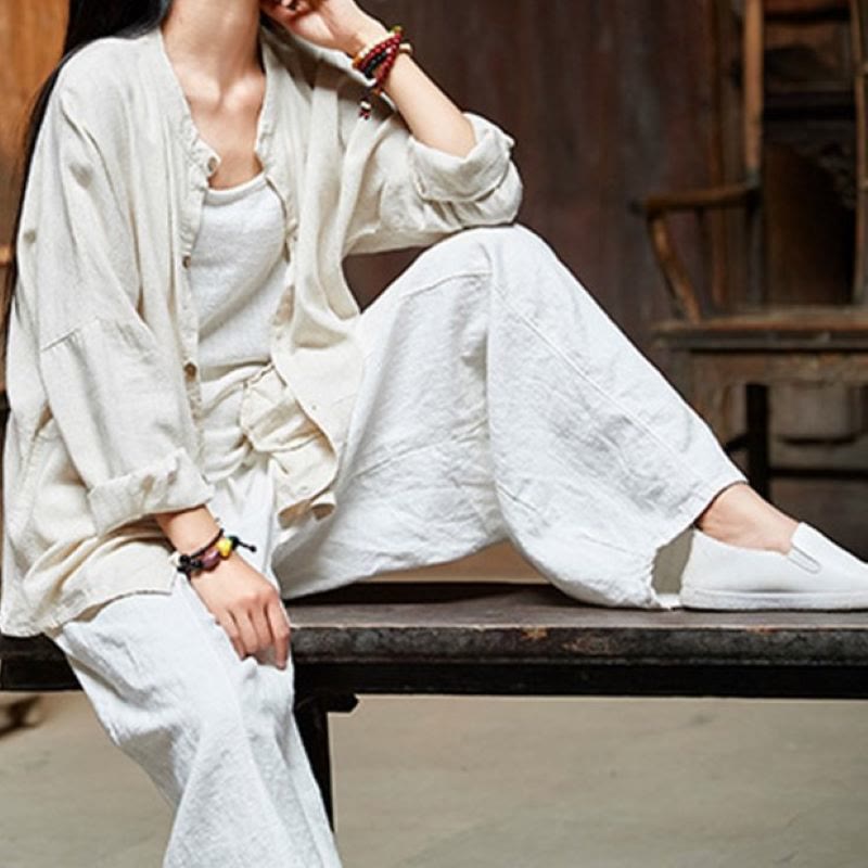 Buddha Stones Casual Jednokolorowy Elastyczny Pas Spodnie Damskie Z Kieszeniami Podszyte Polarem Bawełniane Ramie - image 25