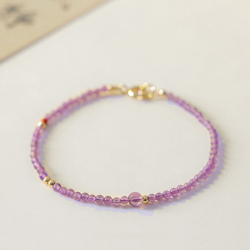 Buddha Stones 2 mm Ultra cienkie koraliki Naturalny ametyst 14-karatowa miedź pozłacana Bransoletka medytacyjna Wewnętrzny spokój
