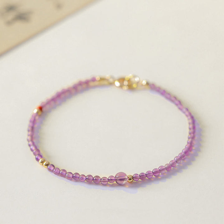 Buddha Stones 2 mm Ultra cienkie koraliki Naturalny ametyst 14-karatowa miedź pozłacana Bransoletka medytacyjna Wewnętrzny spokój