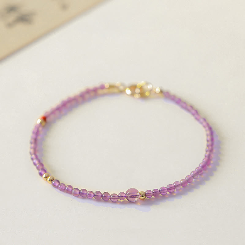 Buddha Stones 2 mm Ultra cienkie koraliki Naturalny ametyst 14-karatowa miedź pozłacana Bransoletka medytacyjna Wewnętrzny spokój