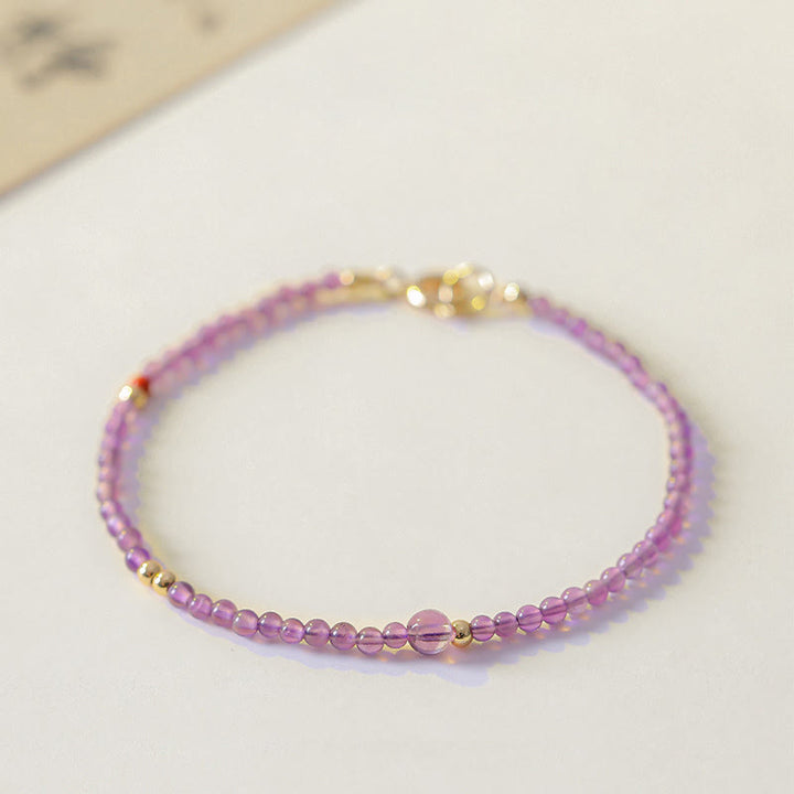 Buddha Stones 2 mm Ultra cienkie koraliki Naturalny ametyst 14-karatowa miedź pozłacana Bransoletka medytacyjna Wewnętrzny spokój