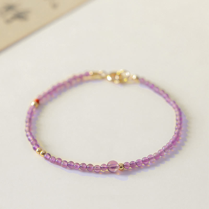 Buddha Stones 2 mm Ultra cienkie koraliki Naturalny ametyst 14-karatowa miedź pozłacana Bransoletka medytacyjna Wewnętrzny spokój