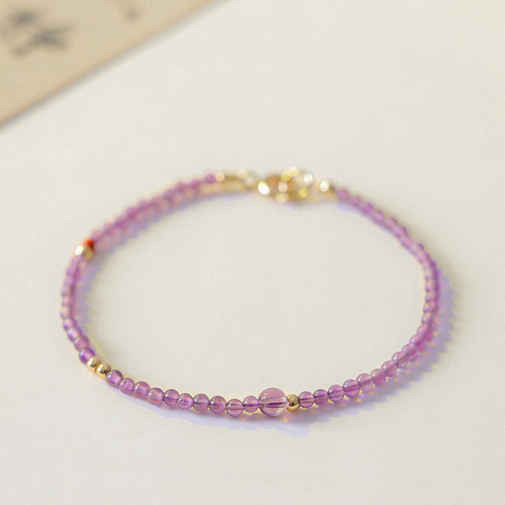 Buddha Stones 2 mm Ultra cienkie koraliki Naturalny ametyst 14-karatowa miedź pozłacana Bransoletka medytacyjna Wewnętrzny spokój