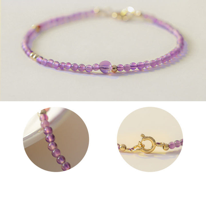 Buddha Stones 2 mm Ultra cienkie koraliki Naturalny ametyst 14-karatowa miedź pozłacana Bransoletka medytacyjna Wewnętrzny spokój