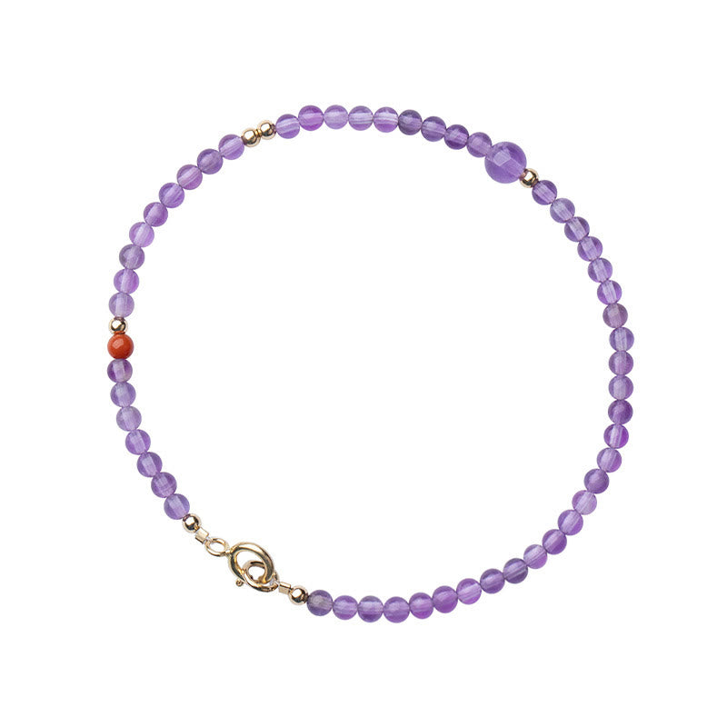 Buddha Stones 2 mm Ultra cienkie koraliki Naturalny ametyst 14-karatowa miedź pozłacana Bransoletka medytacyjna Wewnętrzny spokój